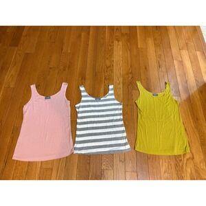Figwood Womens Scoop Neck Tank Top Bundle 3 Pack Pink Yellow Stripe O/S